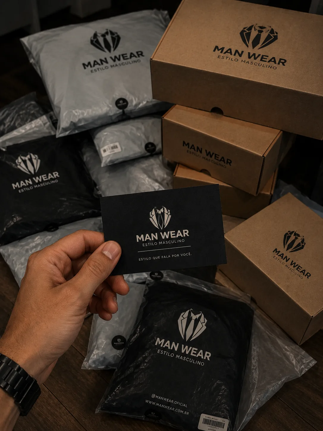 Embalagem premium MAN WEAR — estilo masculino